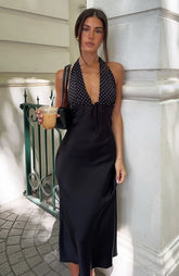Guess You Miss Me Halter Midi Dress Black/Ivory Dot