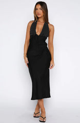 Guess You Miss Me Halter Midi Dress Black/Ivory Dot
